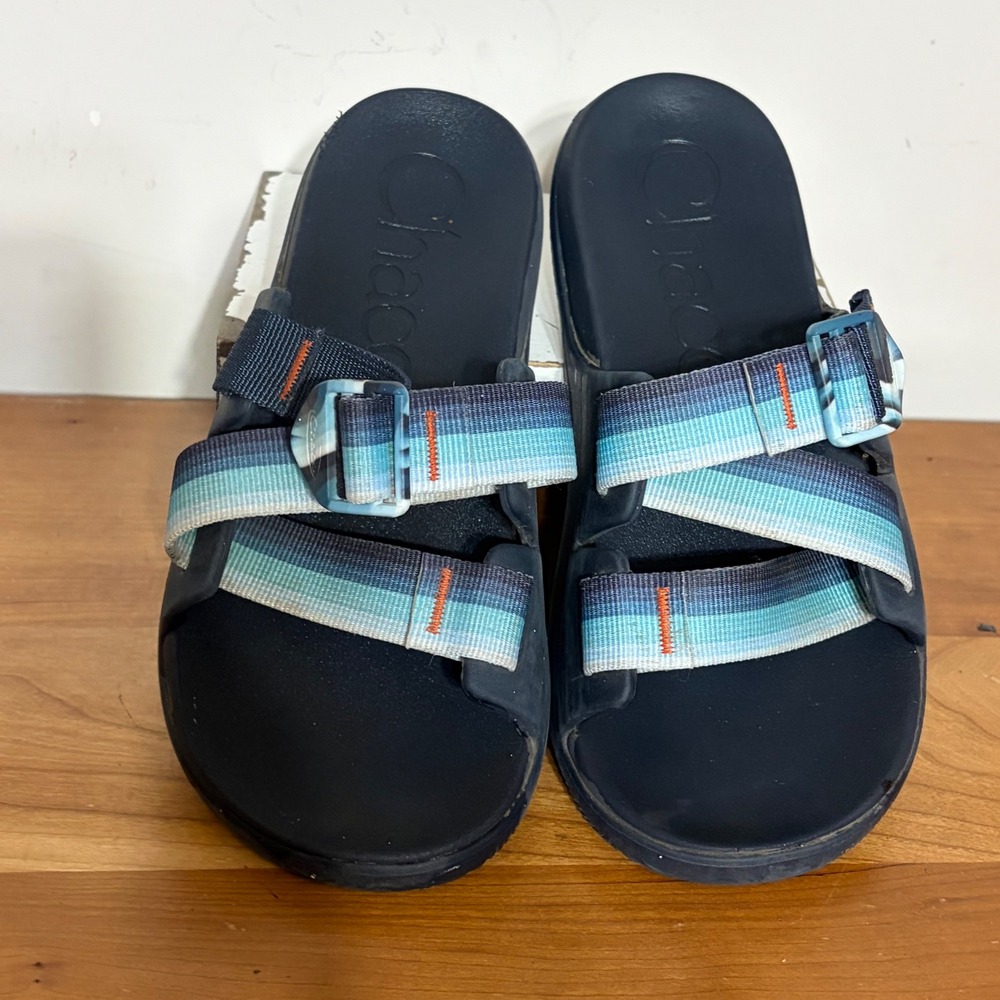 Chaco Chillos Slide Sandals Womens 7 Navy Blue Ombre Striped Straps JCH107624